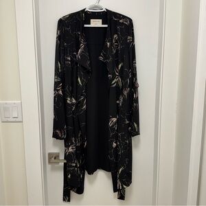 Babaton Black Floral Draped Long Jacket